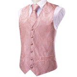 Nukty Wedding Peach Pink Mens Vests Silk Paisley Jacquard Waistcoat Tie Hanky Cufflinks Brooch Set for Men Suit Formal Business Hi-Tie