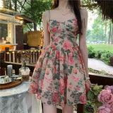 Elegant High-waisted Slimming Floral Tank Dress For Women Spring Summer French Style Petite Mini Dress A- line Sleeveless