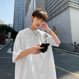 Nukty Bamboo Embroidered T Shirt Men Harajuku Streetwear T-Shirts Summer Short Sleeve Black White Loose Casual Tshirt Tees Top