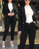 Nukty business casual outfits 2pcs Women Office Clothing Set Long Sleeve Blazer Jacket & High Waist Pencil Pants Solid Color