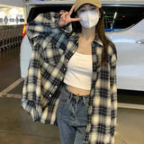 Nukty Autumn All Match Plaid Shirts for Women Korean Fashion Button Up Oversized Shirt Woman Aesthetic Loose Blouse Female