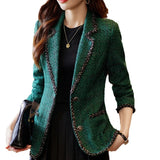 Nukty Autumn Winter Ladies Casual Blazer Women Black Green Beige Plaid Jacket Female Long Sleeve Single Breasted Slim Coat