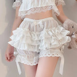 Nukty Lace Lolita Skirt Shorts Women Japanese Kawaii Bow Patchwork Ruffle Layered Cutecore Y2k Mini Skirt Harajuku Soft Girl