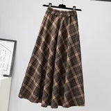 Nukty Autumn Winter Woolen Skirt Women Korean Style Thick High Waist Long Skirt Woman A Line Pleated Plaid Skirt Female