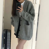 Nukty Autumn Winter Women Cardigan Sweater Coats Fashion Female Long Sleeve V-neck Loose Knitted Jackets Casual Sweater Cardigans