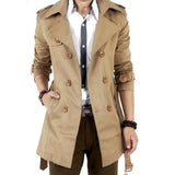 Nukty Autumn And Winter Mens Mid-Length Trench Coat Elegant British Solid Color Coat Korean Style Double-Breasted Casual Trench Coat