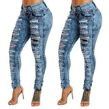 Nukty Jeans Ankle Length Women Pencil Denim Hole Pants Ripped Pockets High Waist Jean Skinny Streetwear Button Washed Distressed