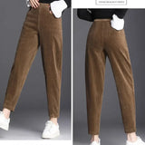 Nukty Women Corduroy Warm Pants Thick Plush Casual Pants Autumn Winter Leggings High Waist Harem Pants Trousers