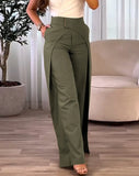 Nukty New Fashion Women's Pants Elegant High Waist Overlap Asymmetrical Wide Leg Pants Female Trouser Casual Bottom