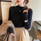 Nukty Fashion Solid Color Turtleneck Women Autumn Winter Knitted Sweaters Basic Primer Pullovers Korean Sweater Slim-fit Pullover