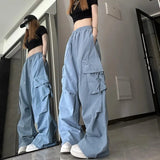 Nukty Hip Hop Y2K Cargo Pants Women Streetwear Harajuku Big Pockets Casual Trousers Korean Loose High Waist Design Solid Pants Z