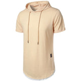 Nukty Summer Hooded Sweatwear New Mens Short Sleeve Loose T-shirt Solid Color Lightweight Hoodie Fitness Breathable Collar Tops