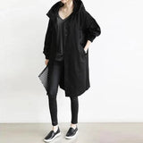 Nukty Plus Size British Style Vintage Pocket Hooded Long Sleeved Windbreaker Loose Coat Mid Length Jacket Casual Women Autumn Thin New