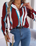 Nukty Elegant Striped Women's Shirt Autumn Puff Long Sleeve Tops Youth Black Shirts & Blouses Casual Button Blouse New Collection