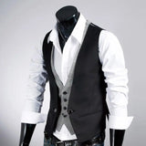 Nukty Men Formal Waistcoat Vest Business Solid Color Single Button Vest gilet Fake Two-pieces V Neck Casual Slim chalecos para hombre