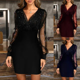 Nukty Autumn Winter Wonen Sequins Sexy New Summer Female Black Retro Elegant Party Culb Dress