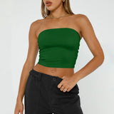 Nukty Womens Strapless Crop Tops Basic Backless Sleeveless Bandeau Cute Sexy Tops Trend Street Fashion Classic Solid Tube Tops