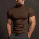 Nukty Summer Fashions Solid Color Short-sleeved Fashion Bottoming Shirt Men's Tight Turtleneck T-shirt