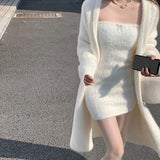 Nukty Korean two piece dress elegant  Knitted suit  jacket mini dress for women luxury Sexy 2 piece sets white Cardigan two piece set