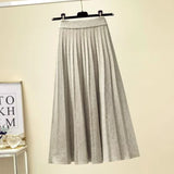 Nukty skirt outfits winter Women Casual Elegant Knit High Waist Pleat Skirt Office Lady All-Match  A-Line Skirt Solid Basic Autumn Winter Trend Midi Skirt