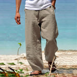 Nukty Men's Cotton Linen Pants Solid Color Male Breathable Trousers Waist Loose Long Pants Men Casual Joggers Fitness Streetwear S-5XL