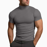 Nukty Summer Fashions Solid Color Short-sleeved Fashion Bottoming Shirt Men's Tight Turtleneck T-shirt