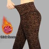 Nukty Plus Size Women's Clothing Basic Tight Leggings Retro Leopard Pencil Pants Casual New Outerwear Winter Warm Fleece Women's Pants