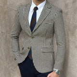 Nukty Houndstooth Plaid Casual Blazer for Men One Piece Suit Jacket with 2 Side Slit Slim Fit Male Coat Fashion In Stock