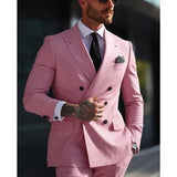 Nukty Solid 2 Pieces Men Suits Set Fashion New Men's Formal Business/Wedding Groom Suits Peak Lapel Double Breasted Blazer Trousers