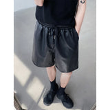 Summer Leather Shorts Men Fashion Black Motorcycle Shorts Mens Streetwear Hip-hop Loose Leather Shorts Men Casual Shorts M-2XL