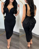 Nukty Elegant Dresses for Women Sexy Plunge Ruffle Hem Backless Party Dress Autumn Summer Spring Fashion Casual