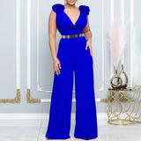 Nukty Elegant Jumpsuits & Rompers for Women V Neck Sleeveless Belt Waisted Straight Luxury Female Birthday Party Dinner Outfits Cloth