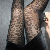 Nukty Women Sexy Thin Transparent Silky Pantyhose Gothic Black Sexy Vintage Leopard Animal Pattern Sheer Tights Seamless Stockings