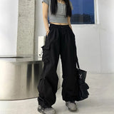 Nukty Hip Hop Women Cargo Pants Streetwear All Match Y2K Wide Leg Pants Korean Elastic Waist Sweatpants Female Chic Trousers