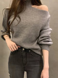 2024 Autumn Winter Women Turtleneck Sweater Oversize Warm Pullovers Sweater Long Sleeve Off Shoulder Loose Jumper