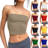 Nukty Womens Strapless Crop Tops Basic Backless Sleeveless Bandeau Cute Sexy Tops Trend Street Fashion Classic Solid Tube Tops