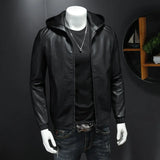 Nukty Hooded PU Jackets Men Biker Jacket Spring Autumn Leather Jacket Coat Male Fashion Casual Black PU Leather Coat Big Size 5XL