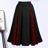 Nukty Women Vintage Lace-up Skirts Skull Lace Stitching Buttons Big Swing Skirt Female Halloween Party Medieval Cosplay Costumes