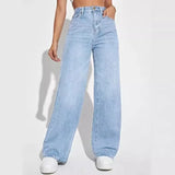 Nukty Women Jeans Denim Y2k Pants Wide Leg Long Pant High Waist Loose Casual Mom Straight Trousers Elegant Splice Autumn Winter