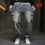 Nukty 42 44 Plus Size Jeans Men Denim Pants Baggy Jeans Vintage Cargo Pants Loose Fashion Causal Trousers Male Big Size Bottoms