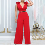 Elegant Jumpsuits & Rompers for Women 2024 New V Neck Sleeveless Belt Wasited Floor Length Luxury Birthday Party Dinner Overalls