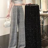 Nukty Party Casual Women's Long Pant Elegant Retro Drawstring Club High Street Diamond Elastic Waist Wide Leg Pants Women's Trousers