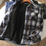 Nukty Mens Winter Fleece Linend Warm Plaid Shirt Jacket Casual Long Sleeve Flannel Checked Shirt Men Western Cowboy Button Up Chemise