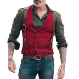 Nukty Herringbone Men's Vests Men Brown Waistcoat Vest Man Steampunk Jacket Striped Tweed V-neck Slim Fit Gilet Wedding Clothing