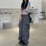 Nukty Hip Hop Women Cargo Pants Streetwear All Match Y2K Wide Leg Pants Korean Elastic Waist Sweatpants Female Chic Trousers