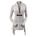 Nukty Cable Knit Asymmetrical Long Cardigan Women Sweater Female Casual Solid V-Neck Long Sleeve Winter Cardigans