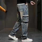 Nukty 42 44 Plus Size Jeans Men Denim Pants Baggy Jeans Vintage Cargo Pants Loose Fashion Causal Trousers Male Big Size Bottoms