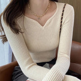 Nukty Autumn Winter Women Long Sleeve Knit Warm Casual Pullovers V-Neck Slim Bottoming Sweater For Women Office Sweater