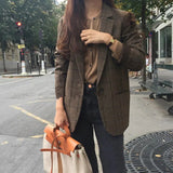 Nukty Women's Plaid Brown Blazer Coat Elegant Female Autumn Business Style Outfits Polyester Spring Jacket Tops Korean Overcoat