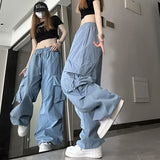 Nukty Hip Hop Y2K Cargo Pants Women Streetwear Harajuku Big Pockets Casual Trousers Korean Loose High Waist Design Solid Pants Z